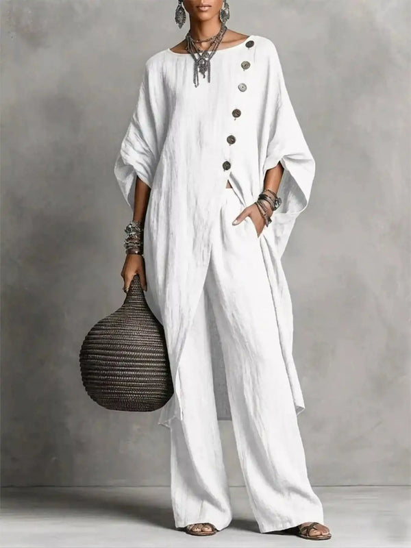 Full Size Asymmetric Button-Down Top and Wide-Leg Pants Set Plus Size 101001667815182 65 Affordable Fashion Under $100 Jerry's Apparel 