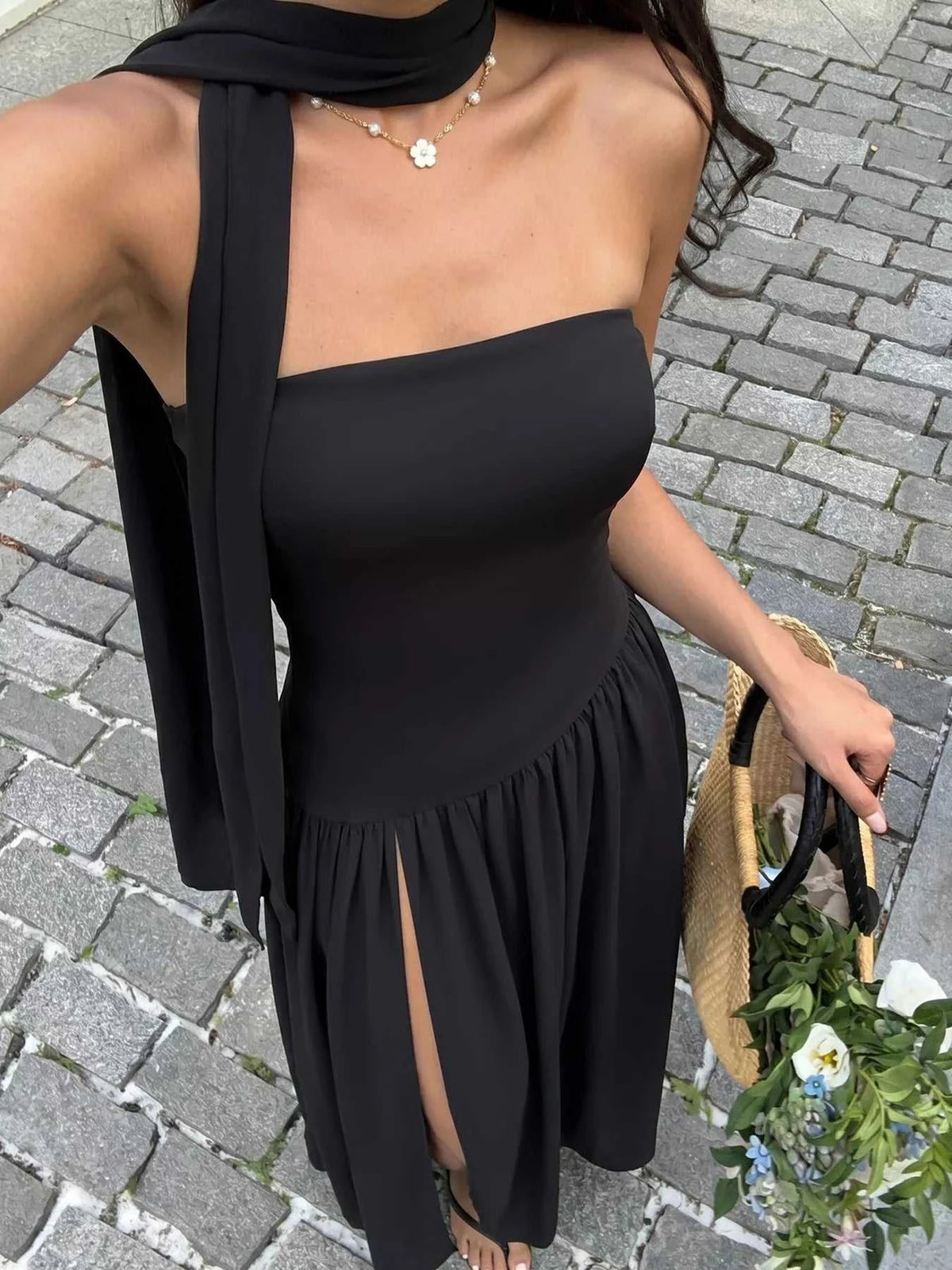 Slit Tube Maxi Dress with Scarf 100100259725562 37 Affordable Fashion Under $100 Jerry's Apparel 