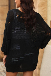 Openwork Open Front Long Sleeve Cardigan