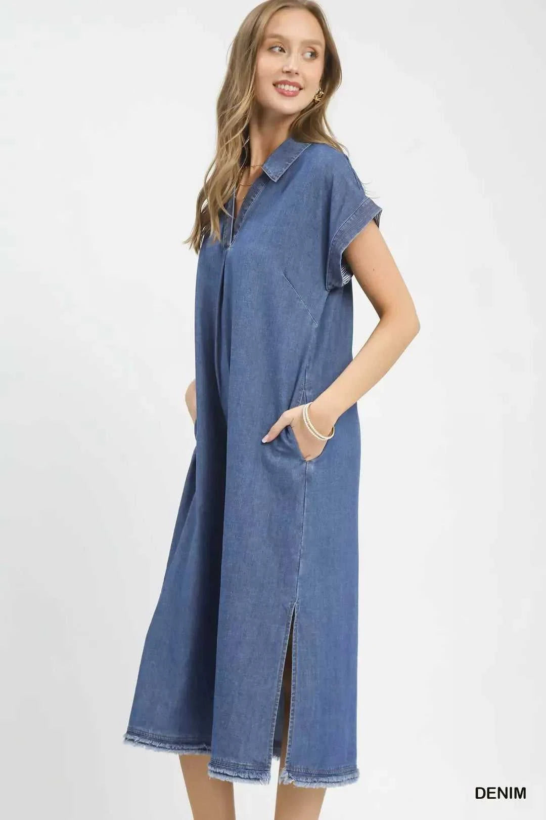 Umgee Stone Washed Collared Denim Midi Dress 100100645541418 57 Affordable Fashion Under $100 Jerry's Apparel 