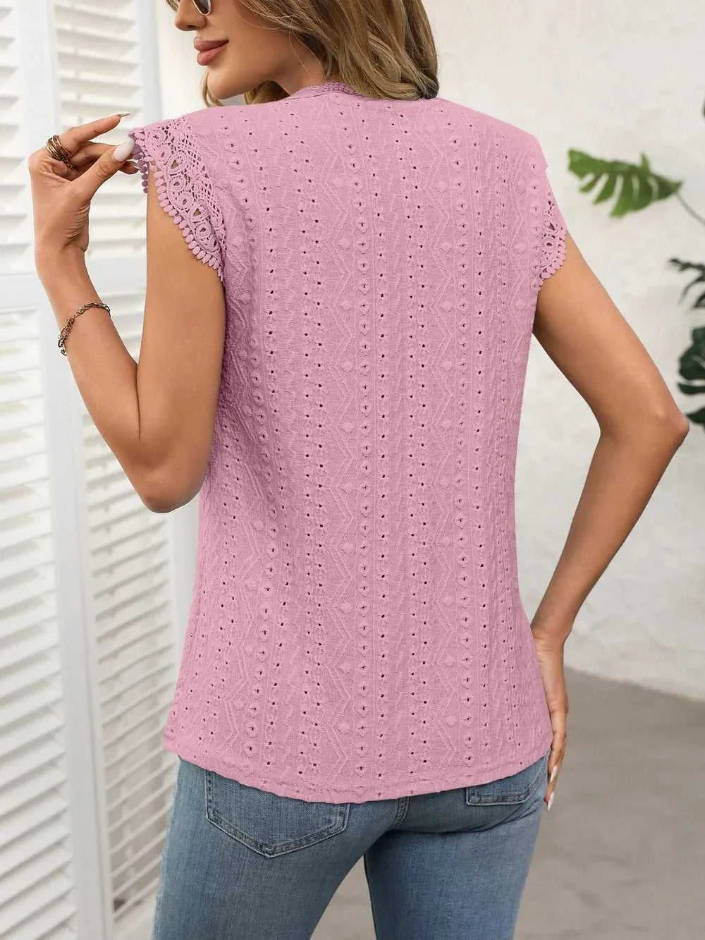 Lace Detail Round Neck Cap Sleeve Top 100100379894943 24 Affordable Fashion Under $100 Jerry's Apparel 
