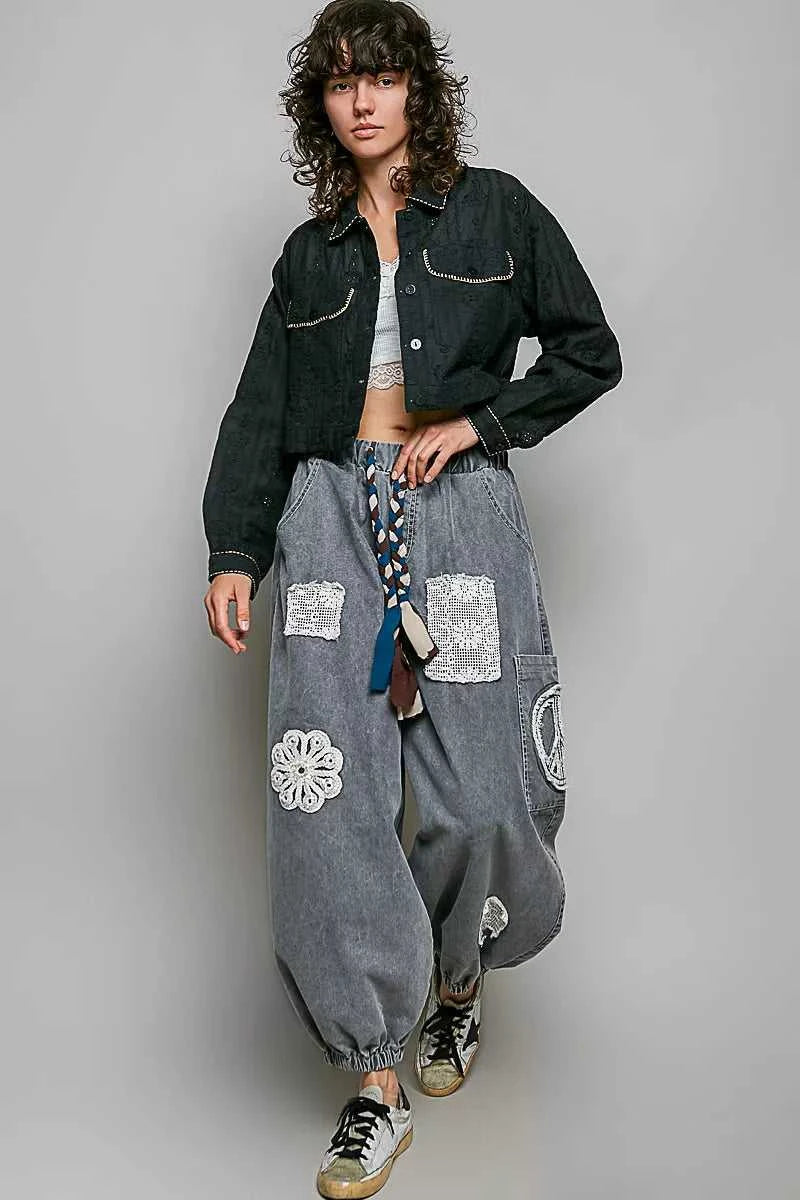 POL Cropped Button-Front Eyelet Cotton Jacket 100100292951676 66 Affordable Fashion Under $100 Jerry's Apparel 
