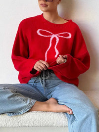 Bow Graphic Ribbed Hem Round Neck Sweater 100100077708604 48 Affordable Fashion Under $100 Jerry's Apparel 