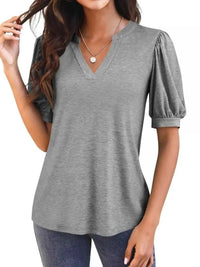 Puff Sleeve Notched Casual T-Shirt 100100978352776 23 Affordable Fashion Under $100 Jerry's Apparel 