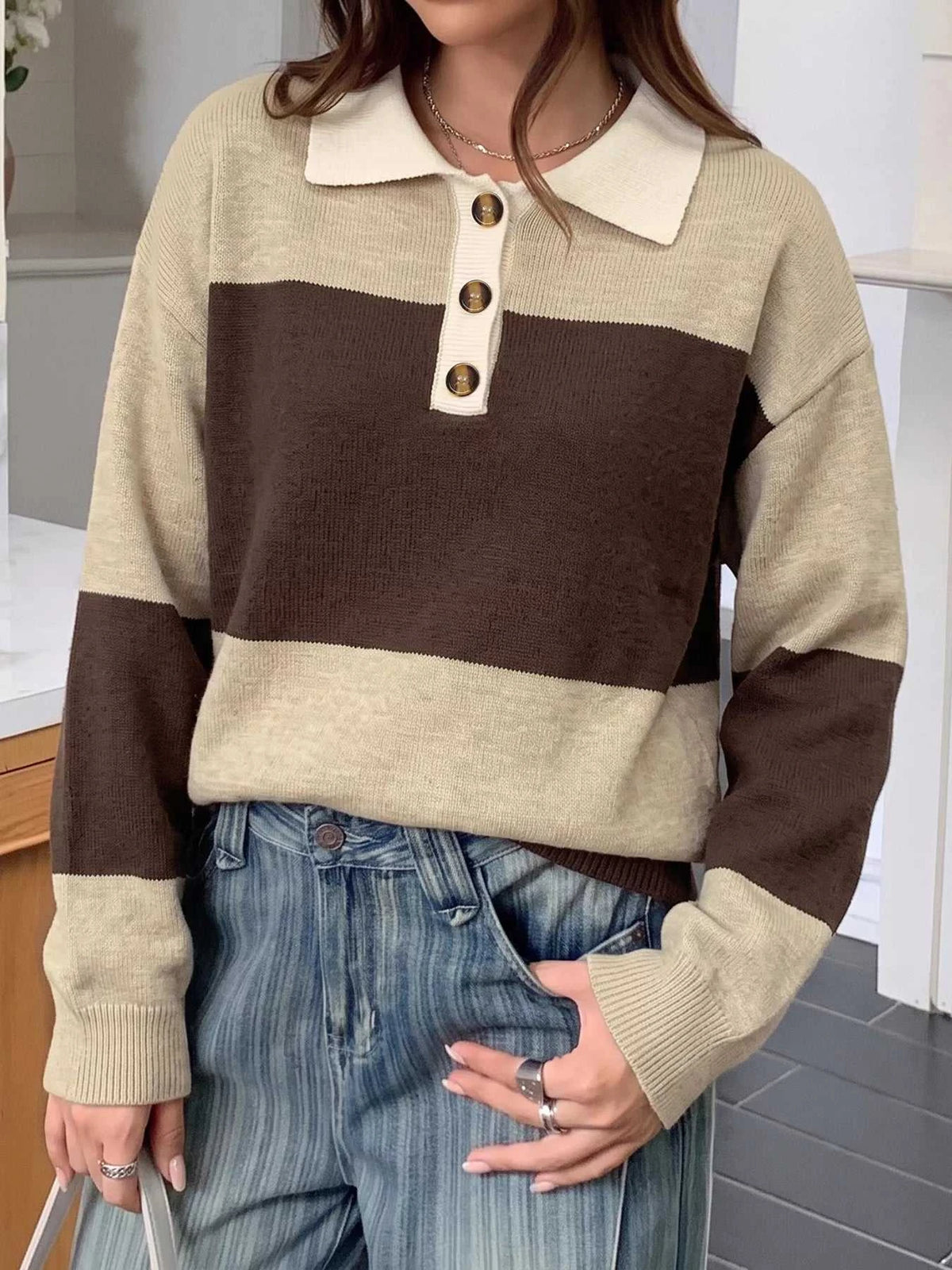 Color Block Polo Collar Sweater 100100395716600 43 Affordable Fashion Under $100 Jerry's Apparel 