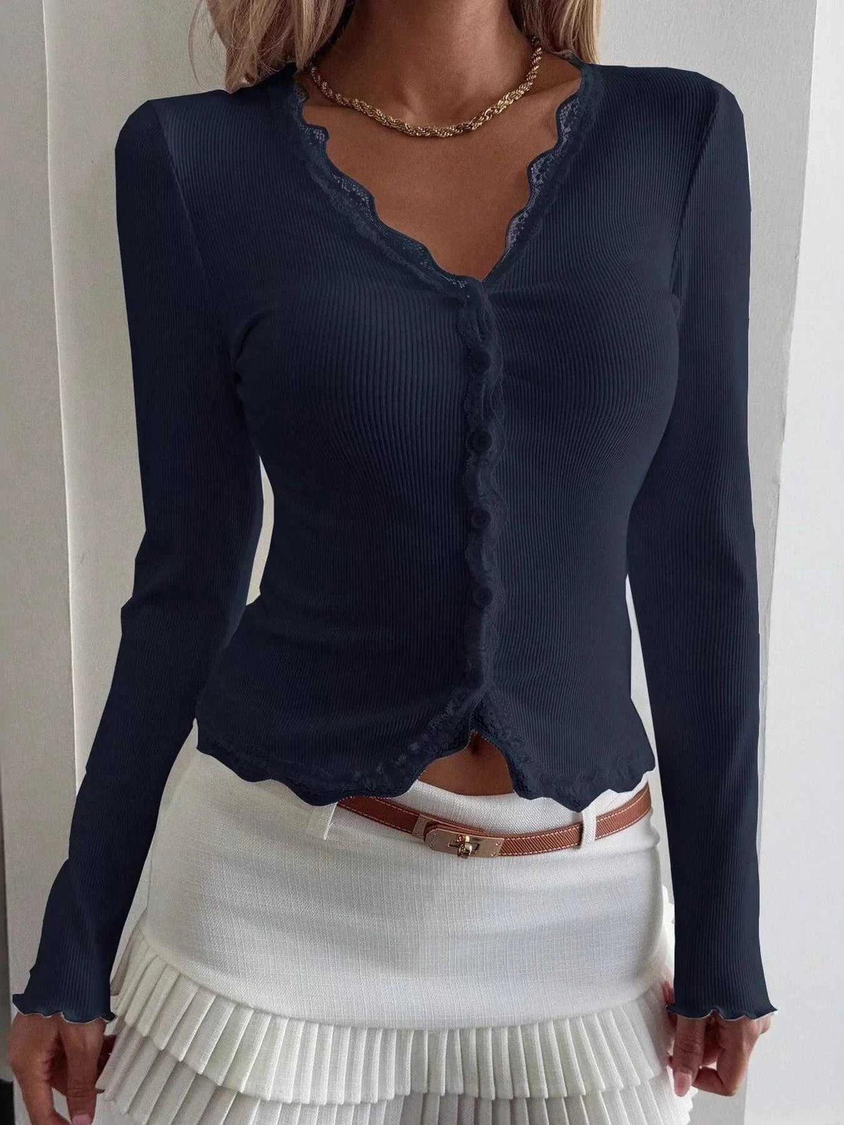 Lace Trim Long Sleeve Top 100100696599078 30 Affordable Fashion Under $100 Jerry's Apparel 