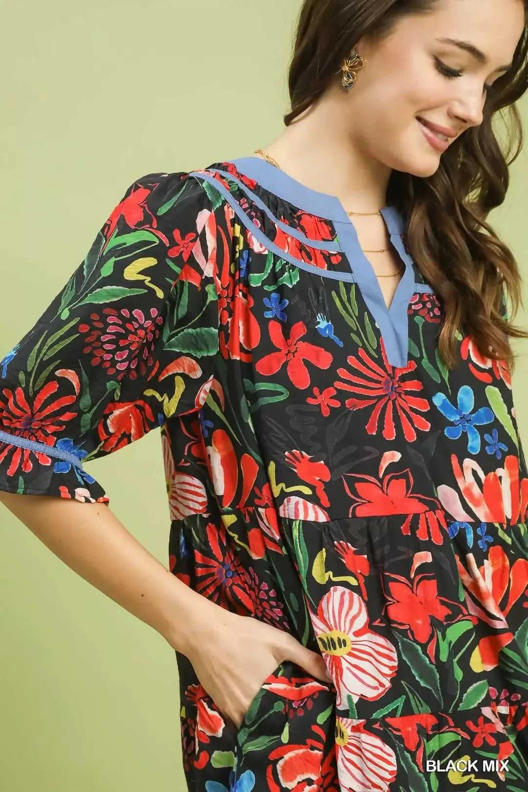 Umgee Floral Tiered Puff Sleeve Dress 100100910251622 60 Affordable Fashion Under $100 Jerry's Apparel 