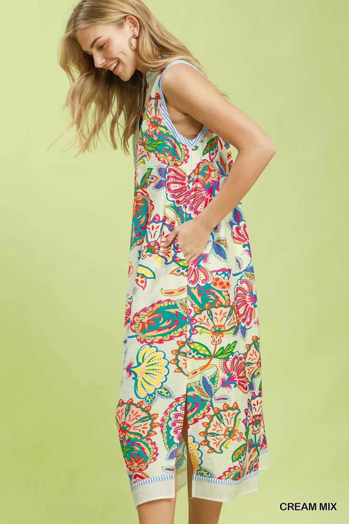Umgee Paisley Floral Sleeveless Midi Dress 100100521521578 66 Affordable Fashion Under $100 Jerry's Apparel 
