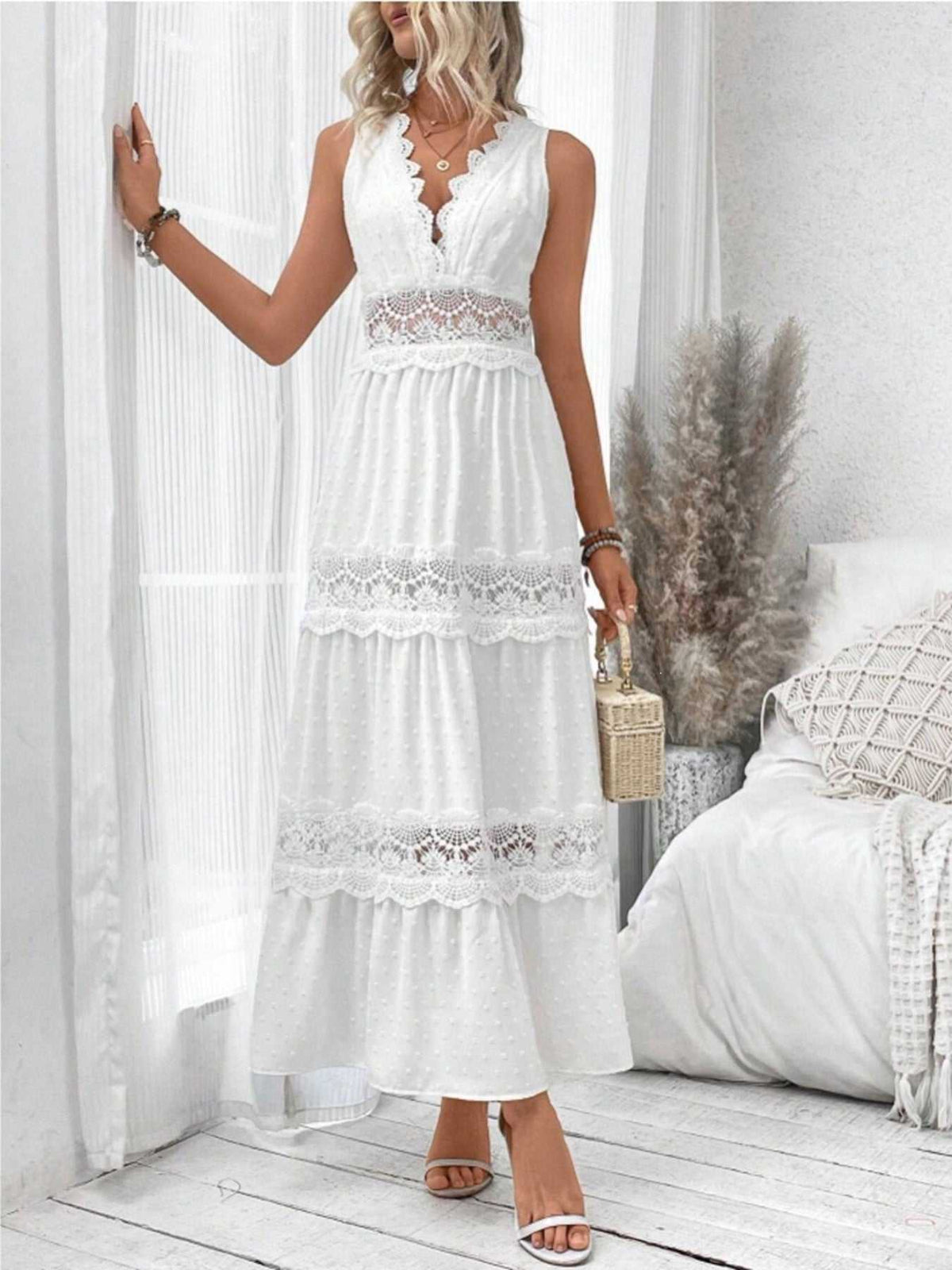Full Size Lace Tied Swiss Dot Sleeveless Maxi Dress Plus Size 100100664763074 47 Affordable Fashion Under $100 Jerry's Apparel 