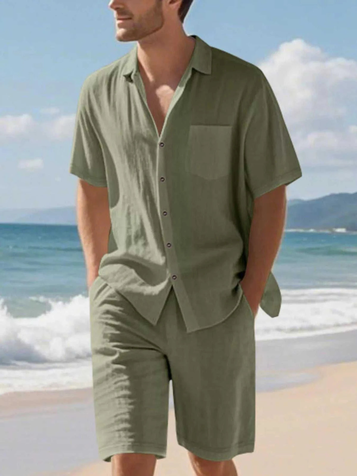 Men's Full Size Casual Button Up Shirt and Shorts Set Plus Size 100400482056628 44 Affordable Fashion Under $100 Jerry's Apparel 