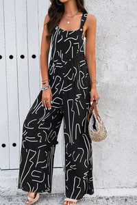 Devine Printed Wide Strap Jumpsuit with Pockets