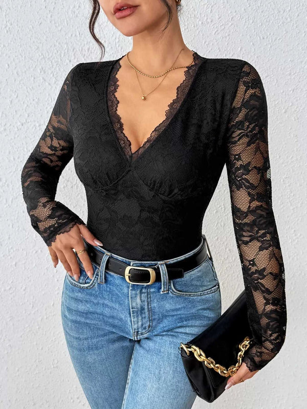 Lace Long Sleeve Bodysuit 100100692834207 38 Jerry's Apparel 
