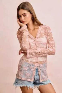 BiBi Bow Pattern Shrried V-neck Mesh Cardigan Top 100100638301325 44 Affordable Fashion Under $100 Jerry's Apparel 