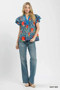 Umgee Abstract Print Flutter Sleeve Blouse 100100177261889 49 Affordable Fashion Under $100 Jerry's Apparel 