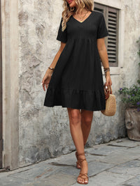 V-Neck Short Sleeve Mini Dress