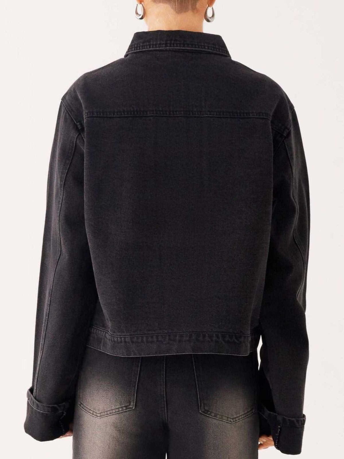 Button Down Cropped Oversized Denim Jacket 100100003789645 47 Affordable Fashion Under $100 Jerry's Apparel 