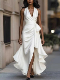 Full Size High-Low Ruffled Satin Maxi Dress Plus Size 100100053477066 42 Seasonal Fashion Collections Jerry's Apparel 