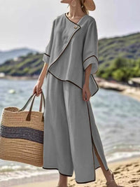 Full Size Contrast Trim Top and Wide Leg Pants Set Plus Size 101001301855619 43 Affordable Fashion Under $100 Jerry's Apparel 