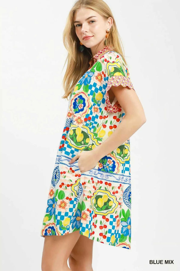 Umgee Mediterranean Print Dress with Contrast Printed Trim 100100811261802 62 Gifts for Her Jerry's Apparel 