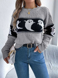 Halloween Ghost Pattern Textured Sweater 101002208811707 37 Affordable Fashion Under $100 Jerry's Apparel 