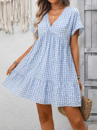 Plaid V-Neck Ruffle Hem Mini Dress 100100856082882 43 Affordable Fashion Under $100 Jerry's Apparel 