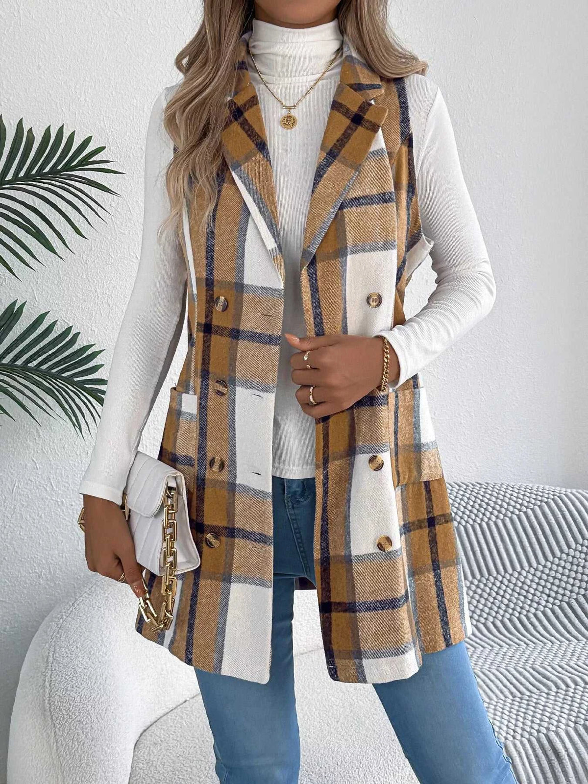 Plaid Double-Breasted Vest Coat 100100895699869 38 Affordable Fashion Under $100 Jerry's Apparel 