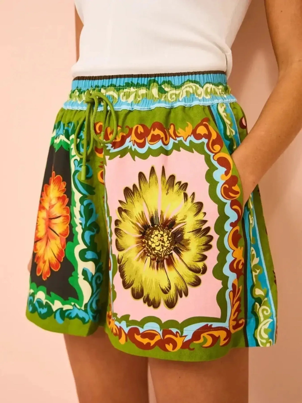 Printed Button Up Shirt and Shorts Set