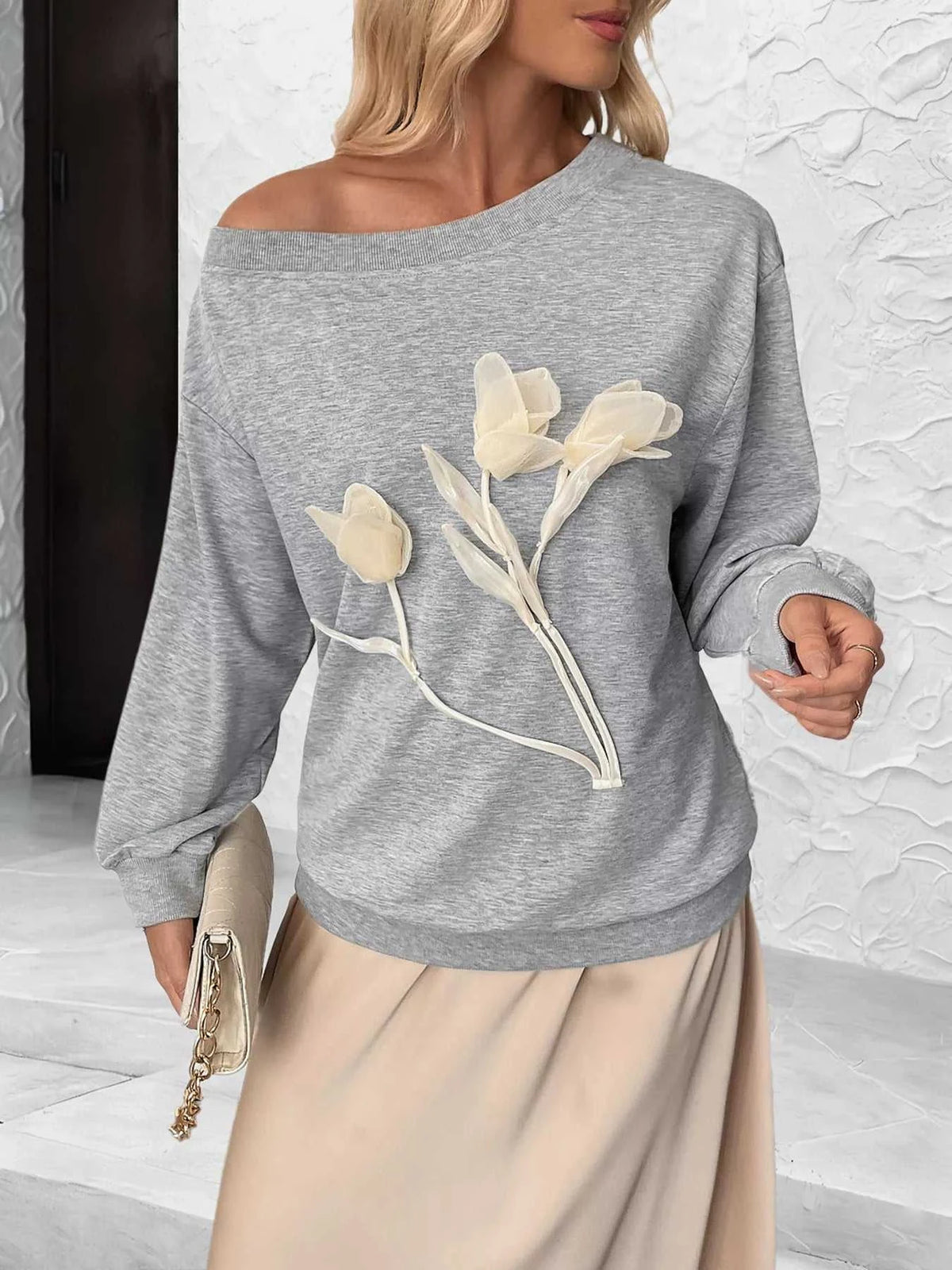 Floral Applique Boat Neck Sweatshirt 100100438954415 36 Affordable Fashion Under $100 Jerry's Apparel 