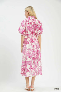 Umgee Abstract Print Smocked Tie Waist Midi Dress 100100415061314 61 Affordable Fashion Under $100 Jerry's Apparel 