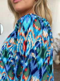 Full Size Printed Balloon Sleeve Blouse