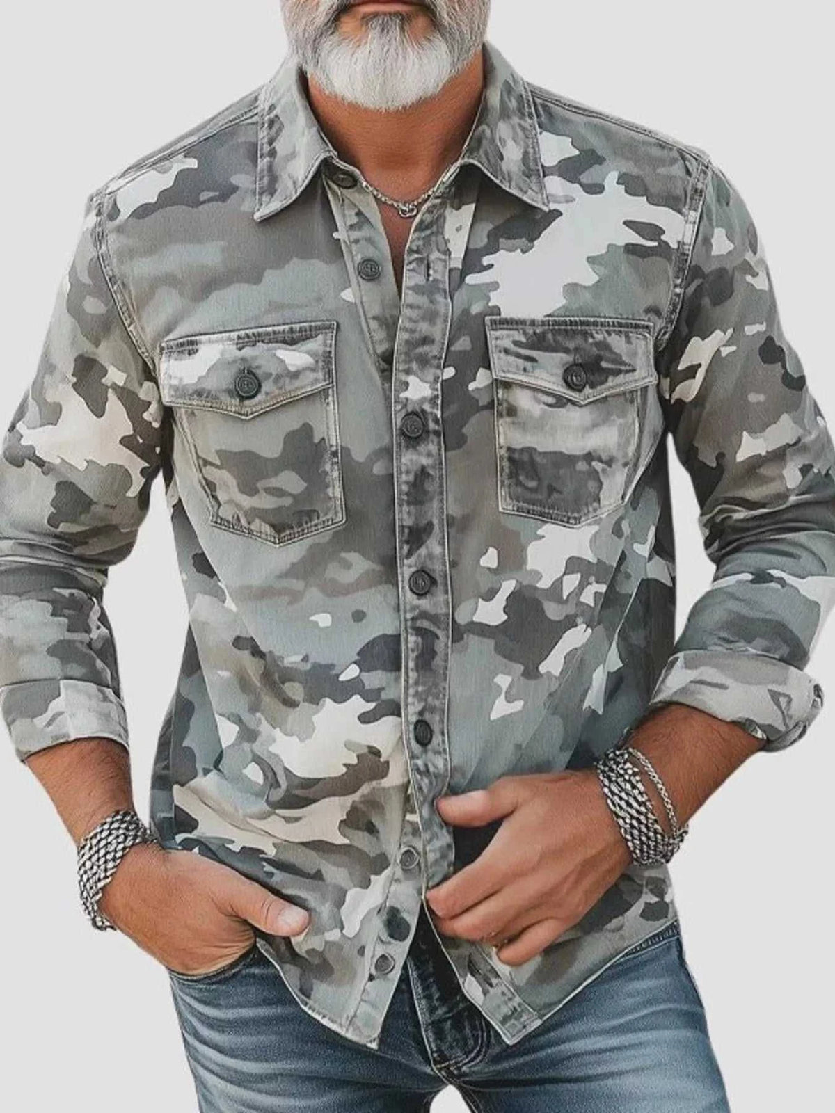Men's Full Size Camouflage Print Shirt with Dual Chest Pockets Plus Size 104001800860817 48 Affordable Fashion Under $100 Jerry's Apparel 
