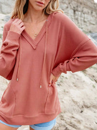 Drawstring V-Neck Waffle Knit Casual Hoodie 100100700285845 53 Affordable Fashion Under $100 Jerry's Apparel 