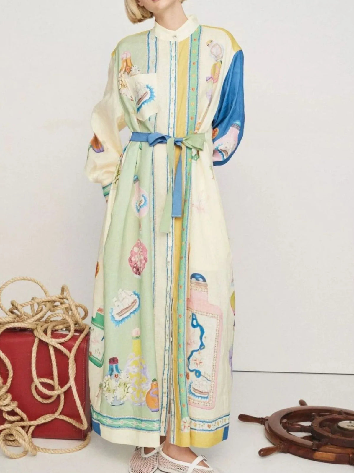 Printed Button Up Maxi Shirt Dress