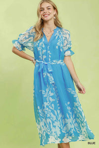 Umgee Floral Print Tie Waist Midi Dress with Side Pockets 100100877391448 66 Affordable Fashion Under $100 Jerry's Apparel 