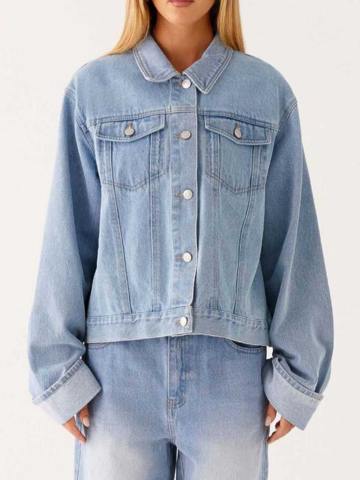 Button Down Cropped Oversized Denim Jacket 100100003789645 47 Affordable Fashion Under $100 Jerry's Apparel 