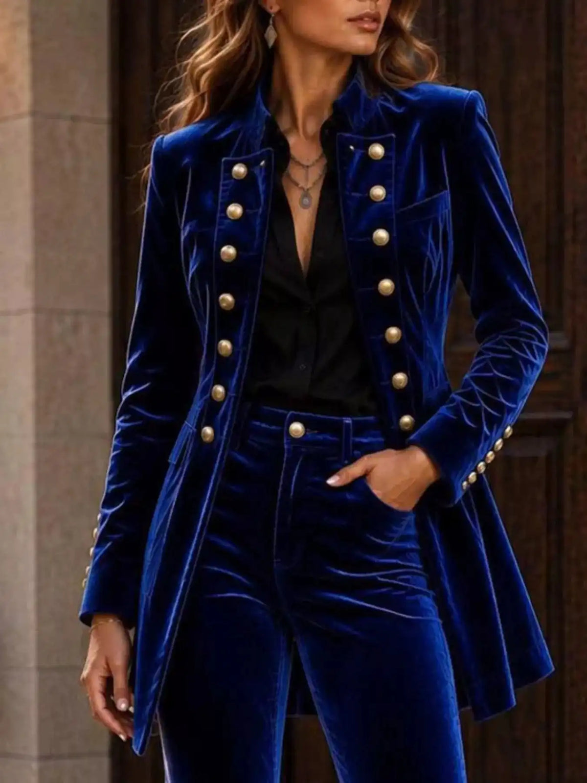 Velvet Double-Breasted Blazer and Flare Pants Set 101001710079074 99 Affordable Fashion Under $100 Jerry's Apparel 