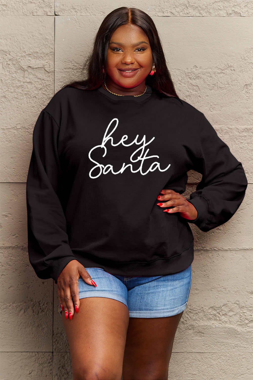 Simply Love Full Size HEY SANTA Graphic Sweatshirt