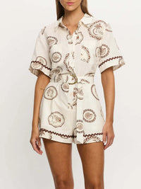 Printed Button-Up Half Sleeve Romper