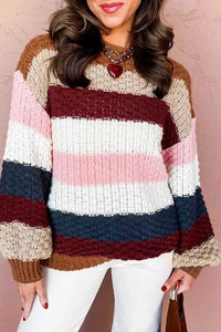 Striped Knit Dropped Shoulder Round Neck Sweater 101002437530606 50 Affordable Fashion Under $100 Jerry's Apparel 