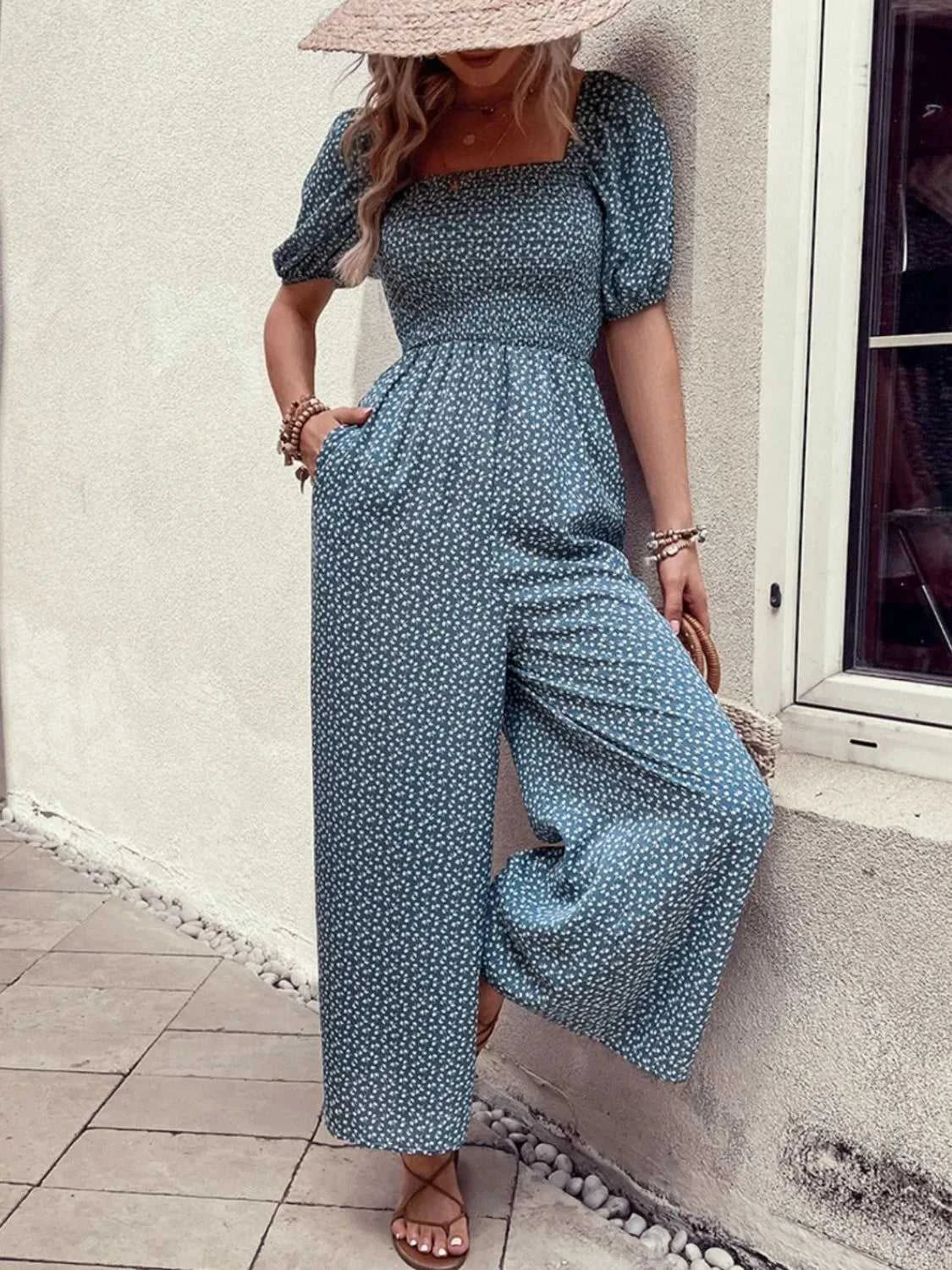 Printed Square Neck Puff Sleeve Jumpsuit 100100619721006 31 Affordable Fashion Under $100 Jerry's Apparel 