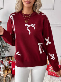 Bow Round Neck Long Sleeve Sweater 100100535010492 44 Affordable Fashion Under $100 Jerry's Apparel 