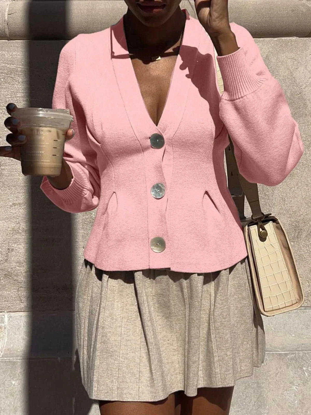 Button-Up V-Neck Knit Cardigan 100100369004478 59 Women's Sweaters and Knitwear Jerry's Apparel 