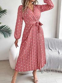 Front Tie Polka Dot Midi Pleated Dress 100100612892124 36 Gifts for Her Jerry's Apparel 