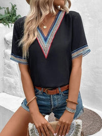 Full Size V-Neck Short Sleeve Blouse