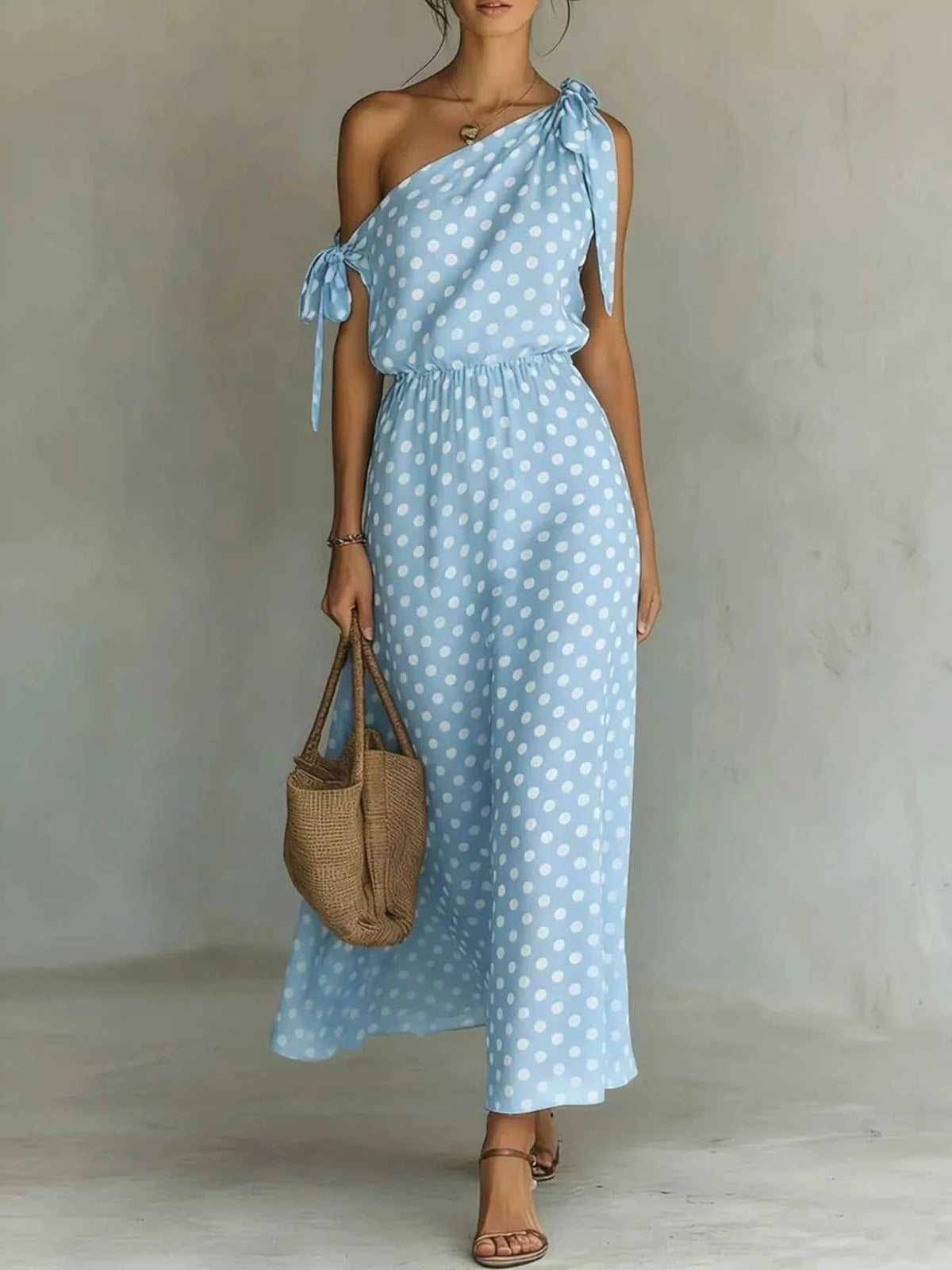 Full Size Polka Dot One-Shoulder Maxi Dress Plus Size 100100509770810 26 Gifts for Her Jerry's Apparel 