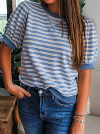Stripe Short Bubble Sleeve T Shirt 100100135720202 29 Affordable Fashion Under $100 Jerry's Apparel 