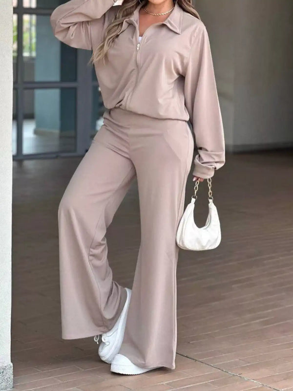 Casual Zip-Up Jacket and Wide-Leg Pants Set 101001311182802 73 Gifts for Her Jerry's Apparel 