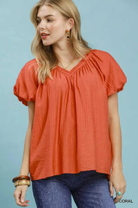 Umgee Gathered V-Neck Top 100100898521478 49 Affordable Fashion Under $100 Jerry's Apparel 