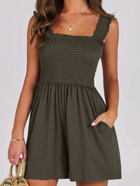 Smocked Square Neck Sleeveless Romper