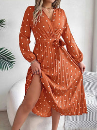 Front Tie Polka Dot Midi Pleated Dress 100100612892124 36 Gifts for Her Jerry's Apparel 